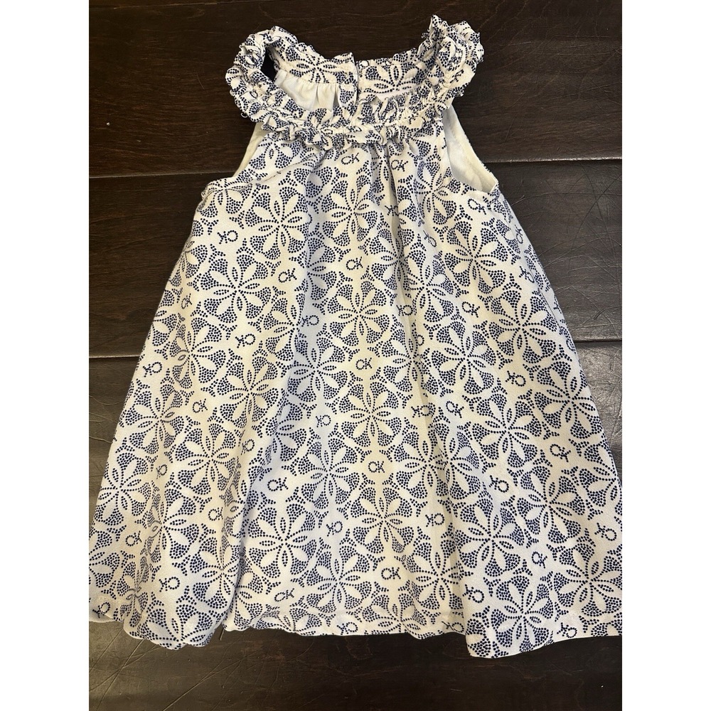 Calvin Klein Jeans Baby Girls Blue White CK Logo Floral Dress Size 12m